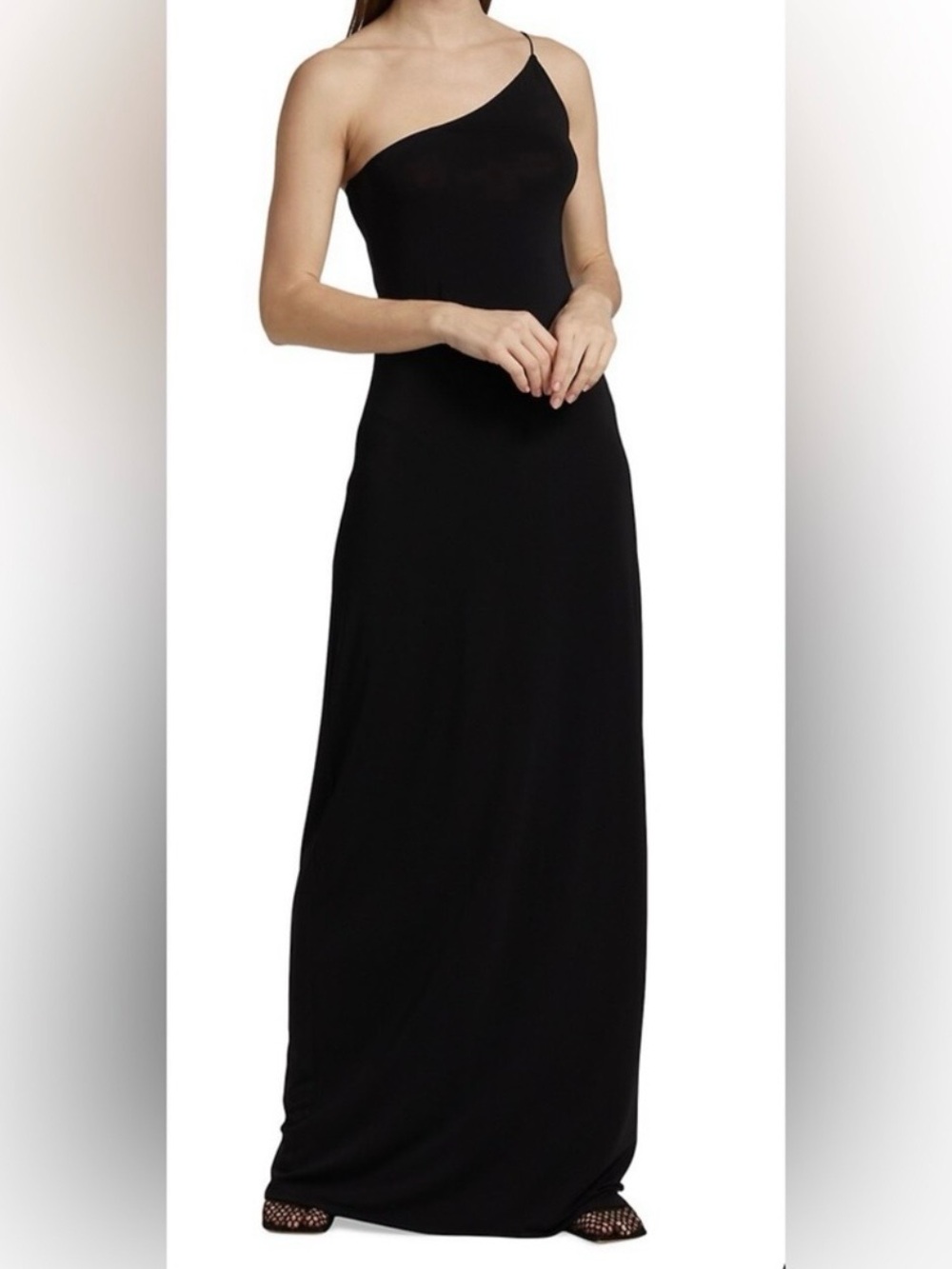 Nili Lotan Black One-Shoulder Maxi Slip Jersey Dress